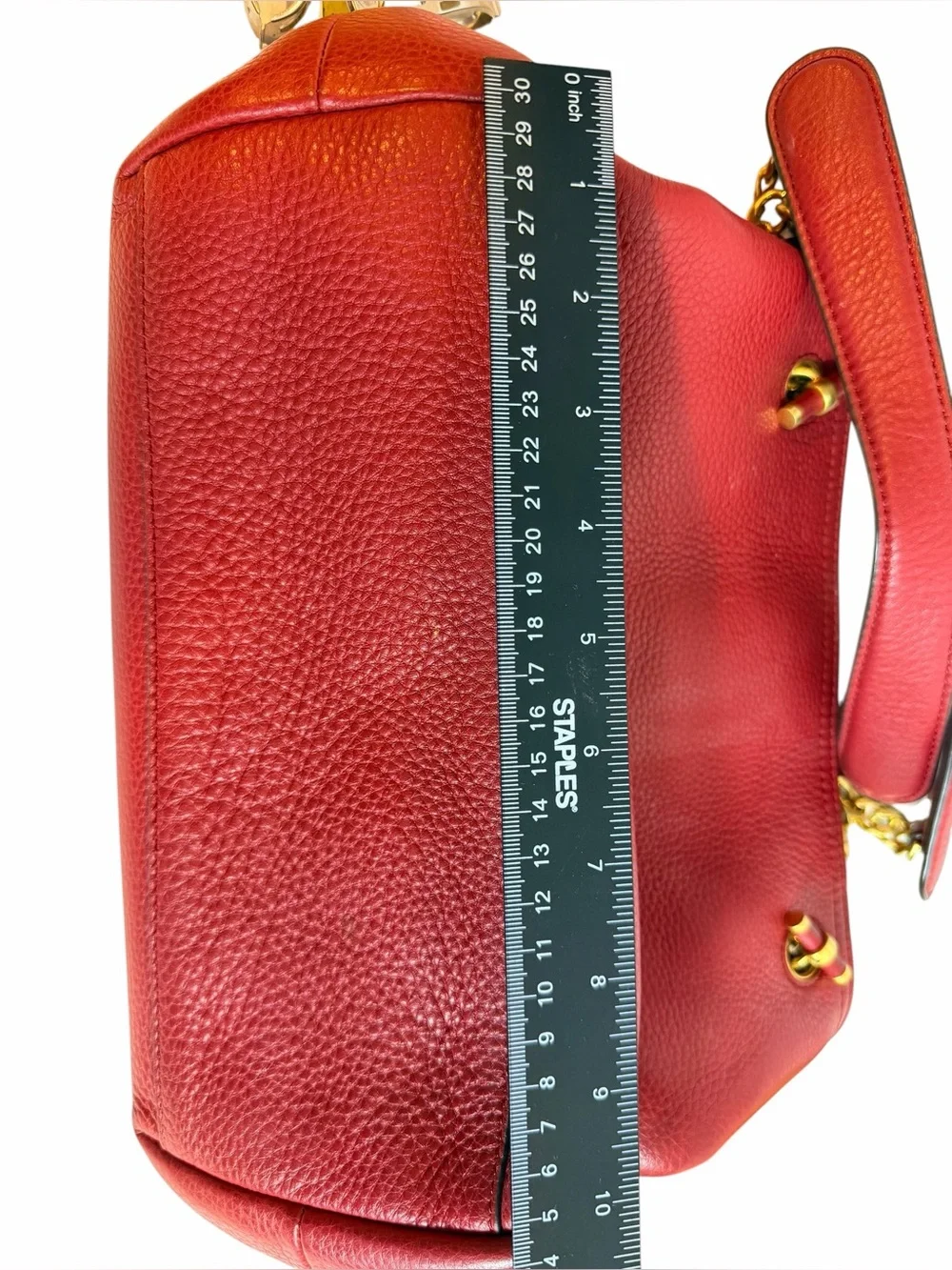 Tory Burch Deep Red Pebbled Leather Gold Chain Shoulder Tote Bag
